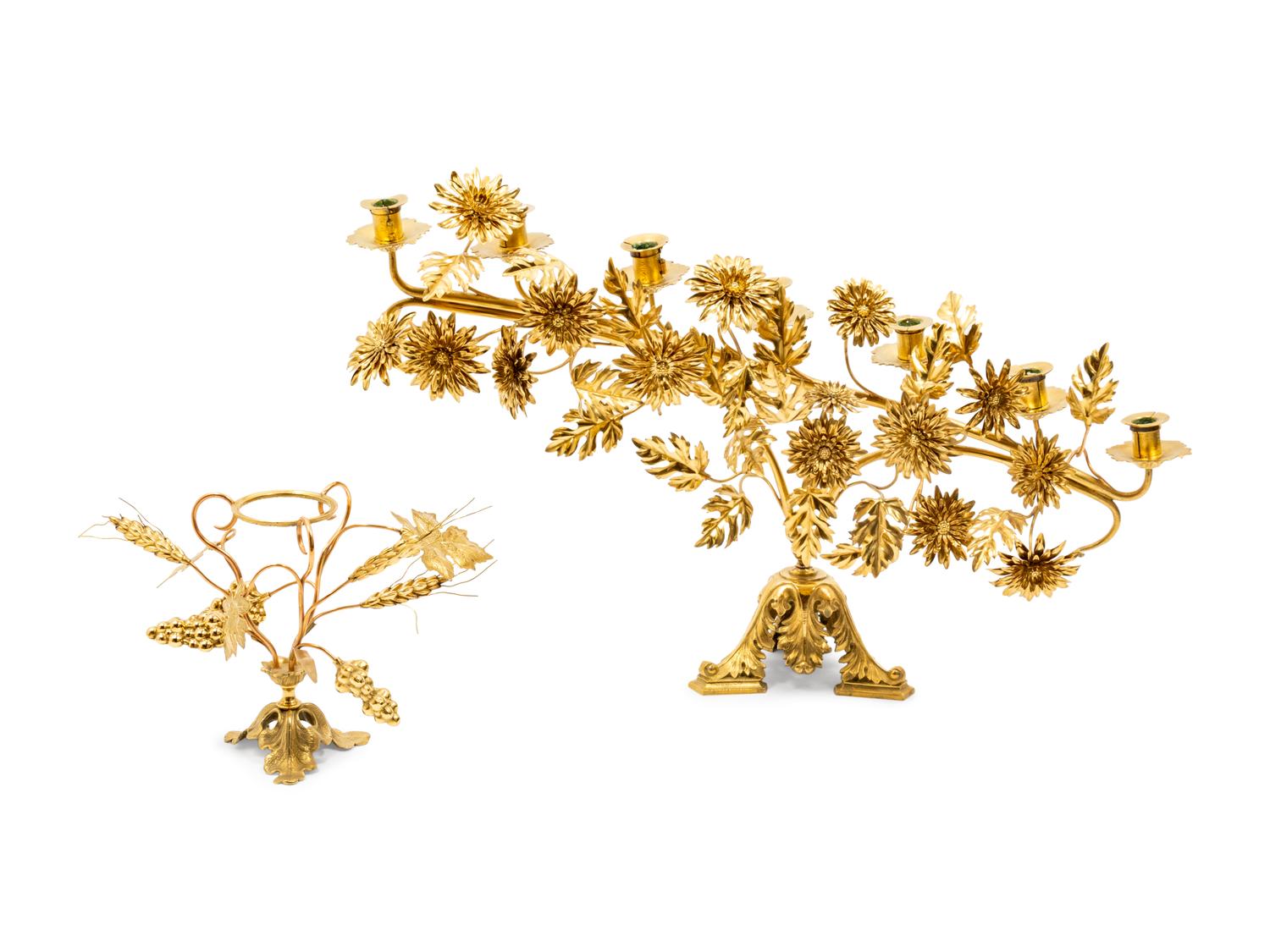 A Group of Gilt Medal Floral Table Decorations