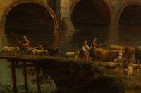Landscape along the Brenta with a stone bridge, shepherds and herds , early 1740s