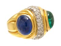An 18 Karat Yellow Gold, Platinum, Emerald, Sapphire and Diamond Ring, David Webb, 16.00 dwts.