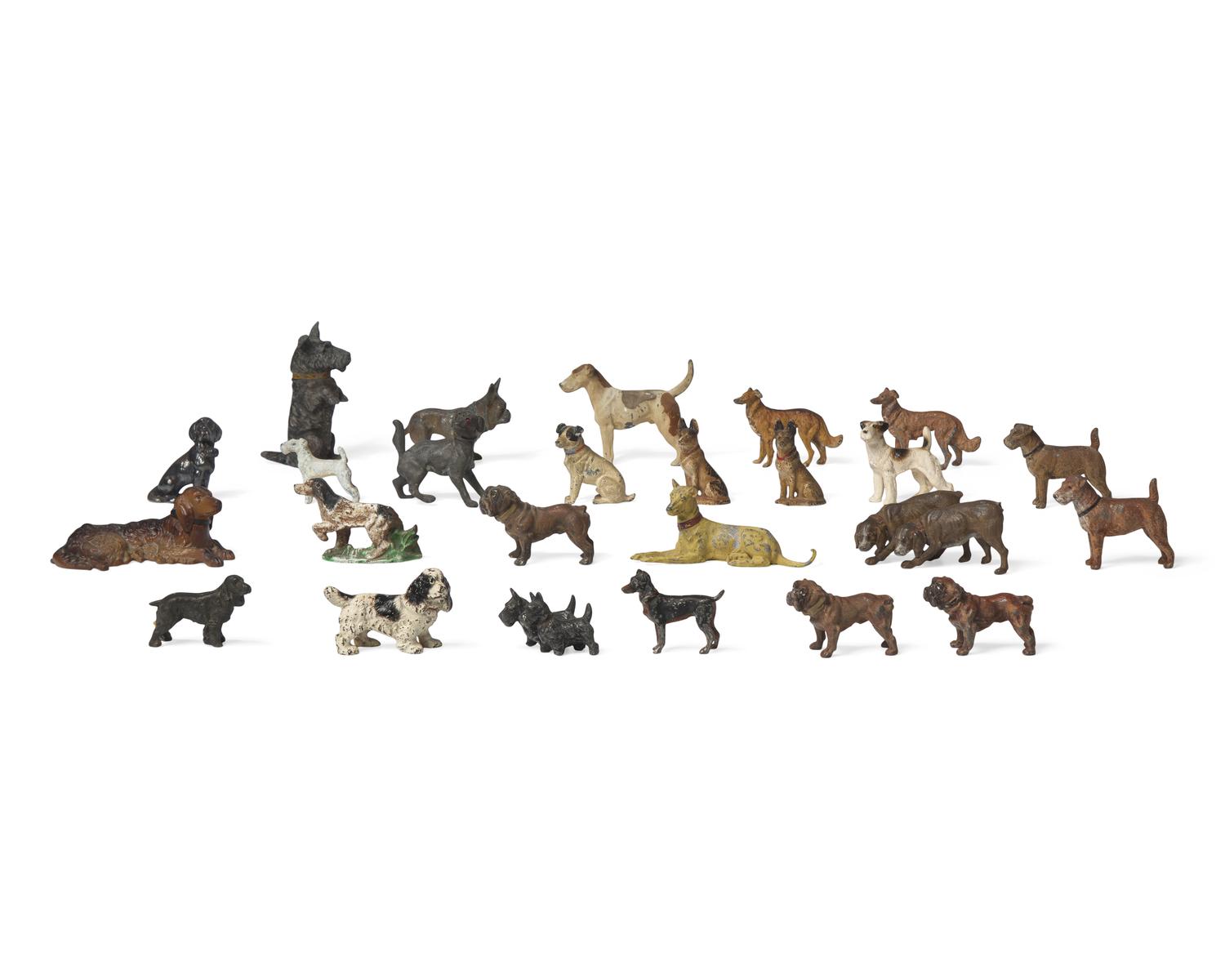 A Collection of Twenty-Five Cast and Painted Metal Dog Figurines