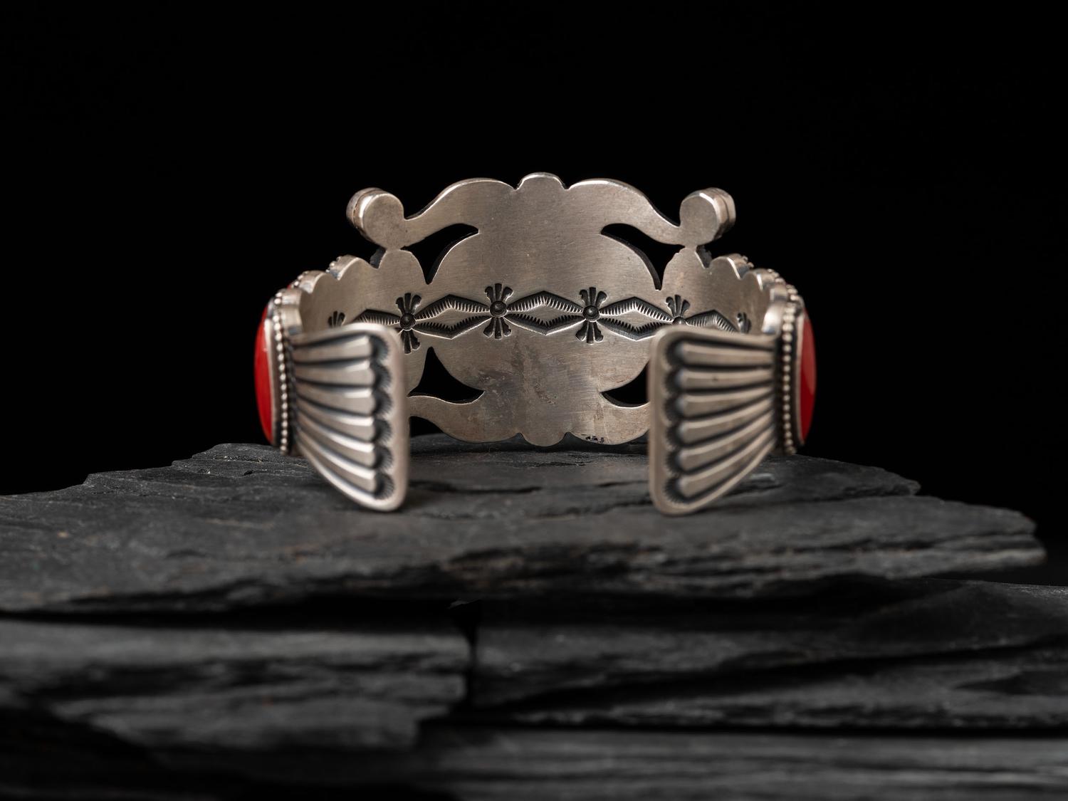 Sterling Silver and Coral Cuff Bracelet