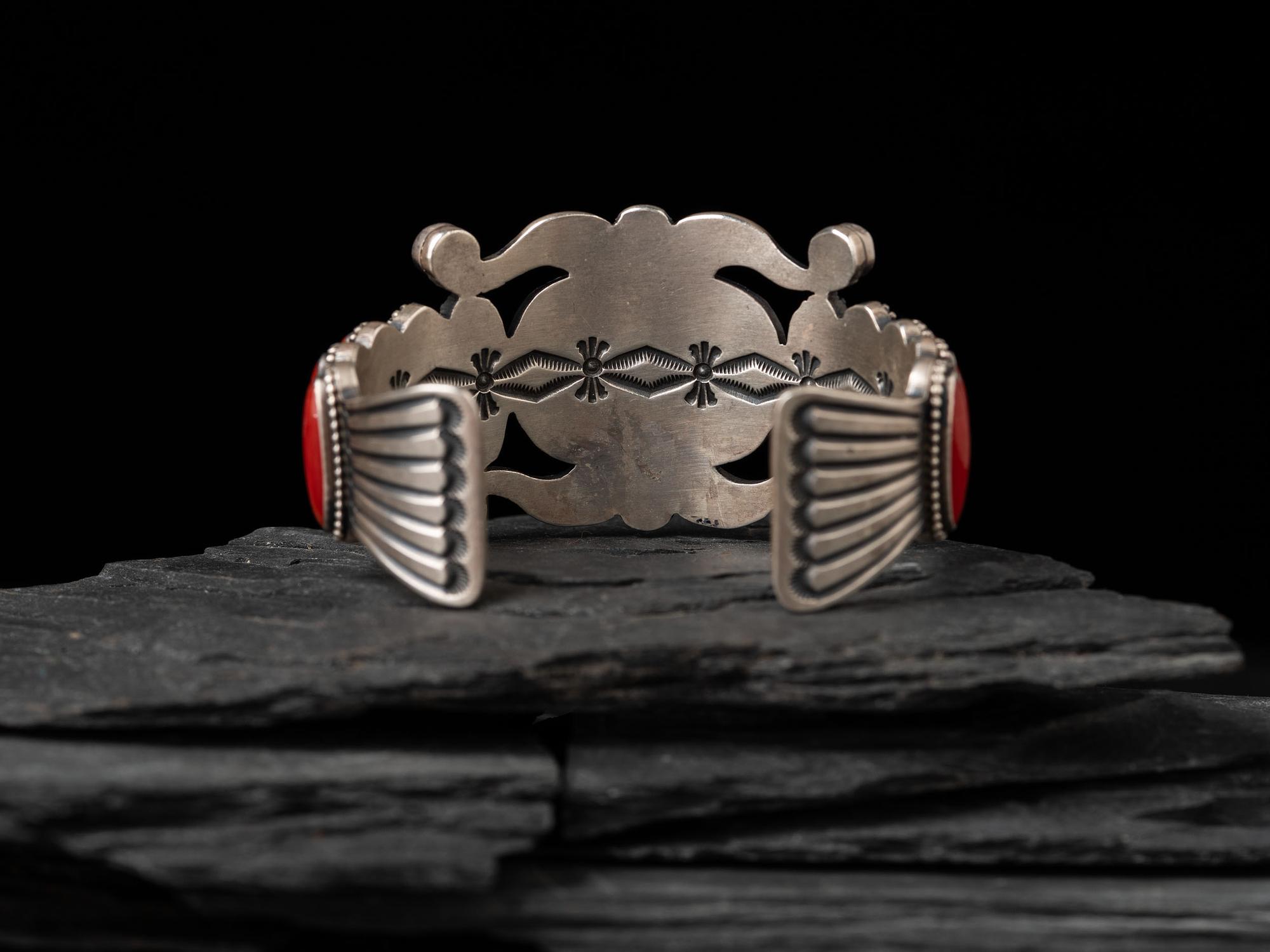 Sterling Silver and Coral Cuff Bracelet