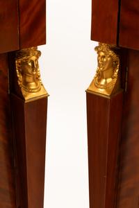A Pair of Empire Style Gilt Bronze Mounted Cabinets with Specimen Marble Tops