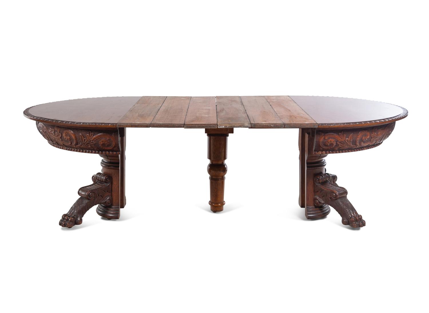 A Renaissance Revival Carved Oak Extension Table