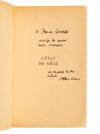 CAMUS, Albert (1913-1960). Two PRESENTATION COPIES inscribed to Belgian writer and painter Jean de Bosschère, comprising: