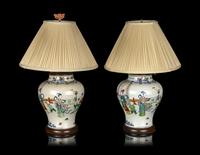A Pair of Chinese Wucai Porcelain Jars