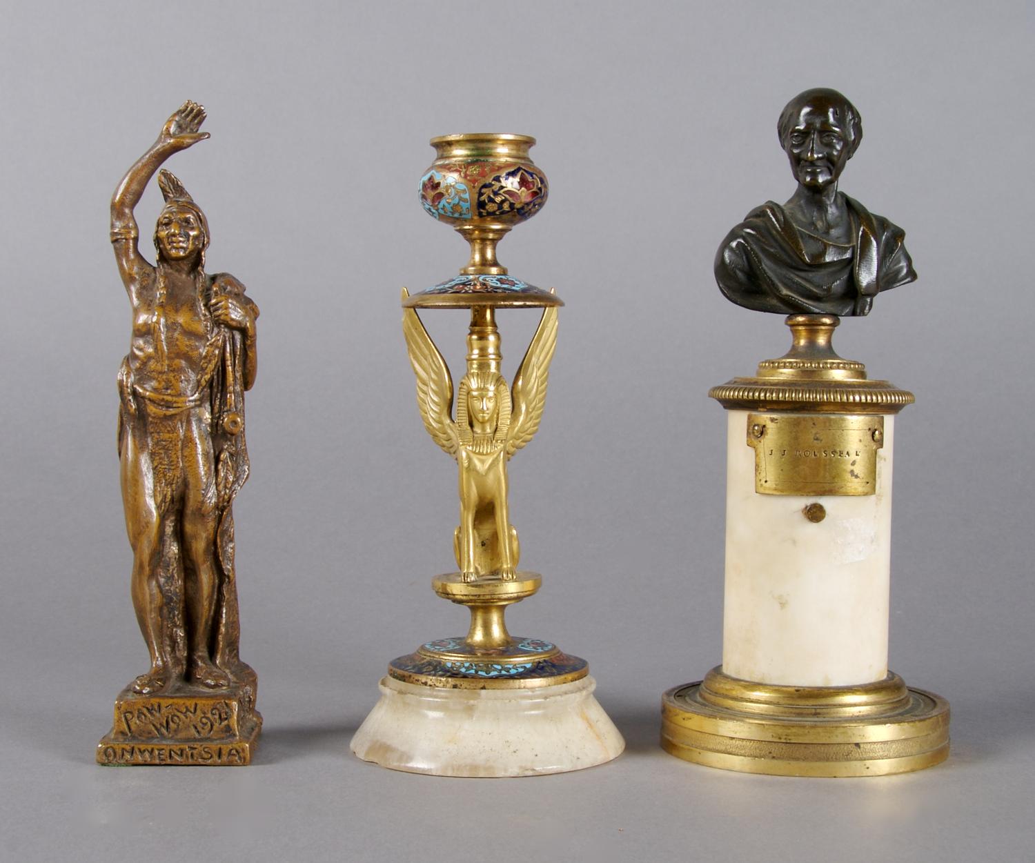 A Collection of Bronze Articles, Height of first 6 3/4 inches.