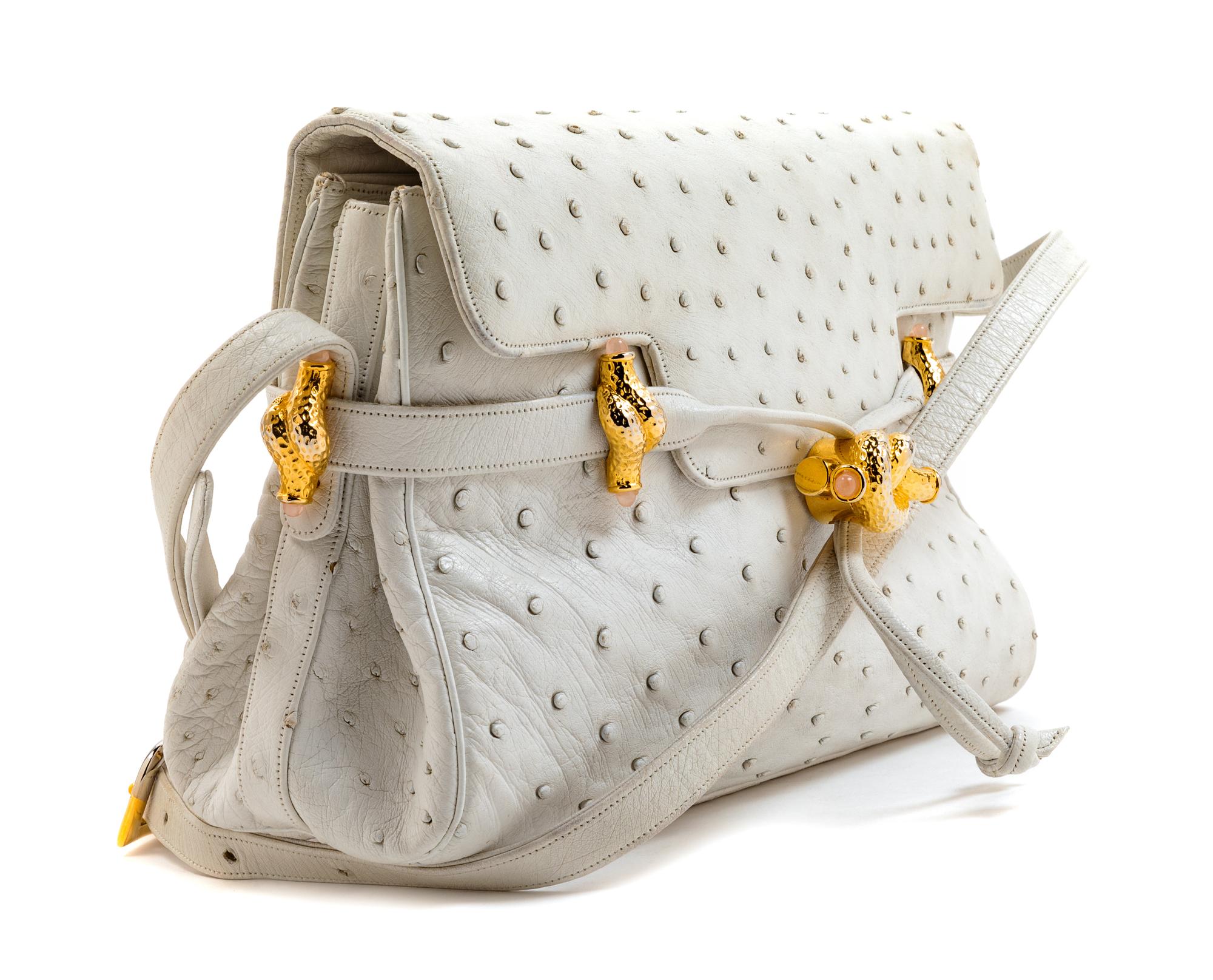 Judith Leiber White Ostrich Bag