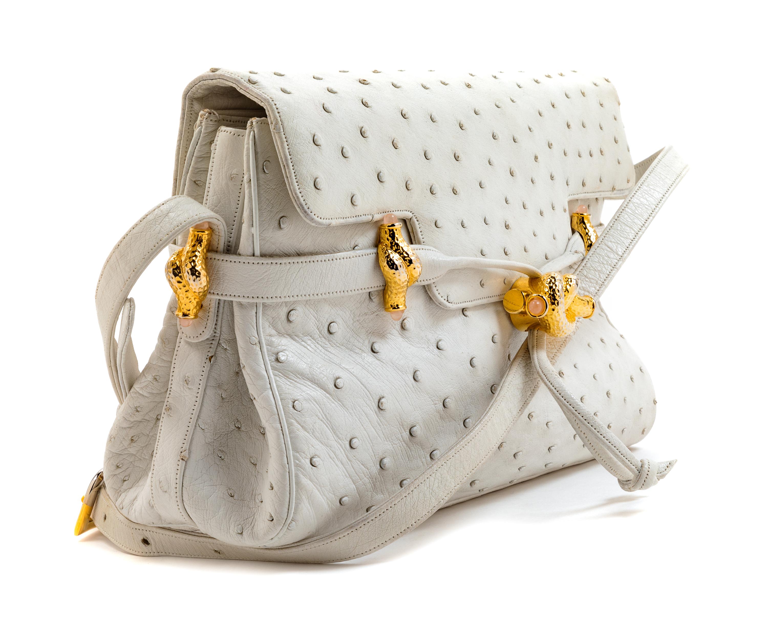 Judith Leiber White Ostrich Bag