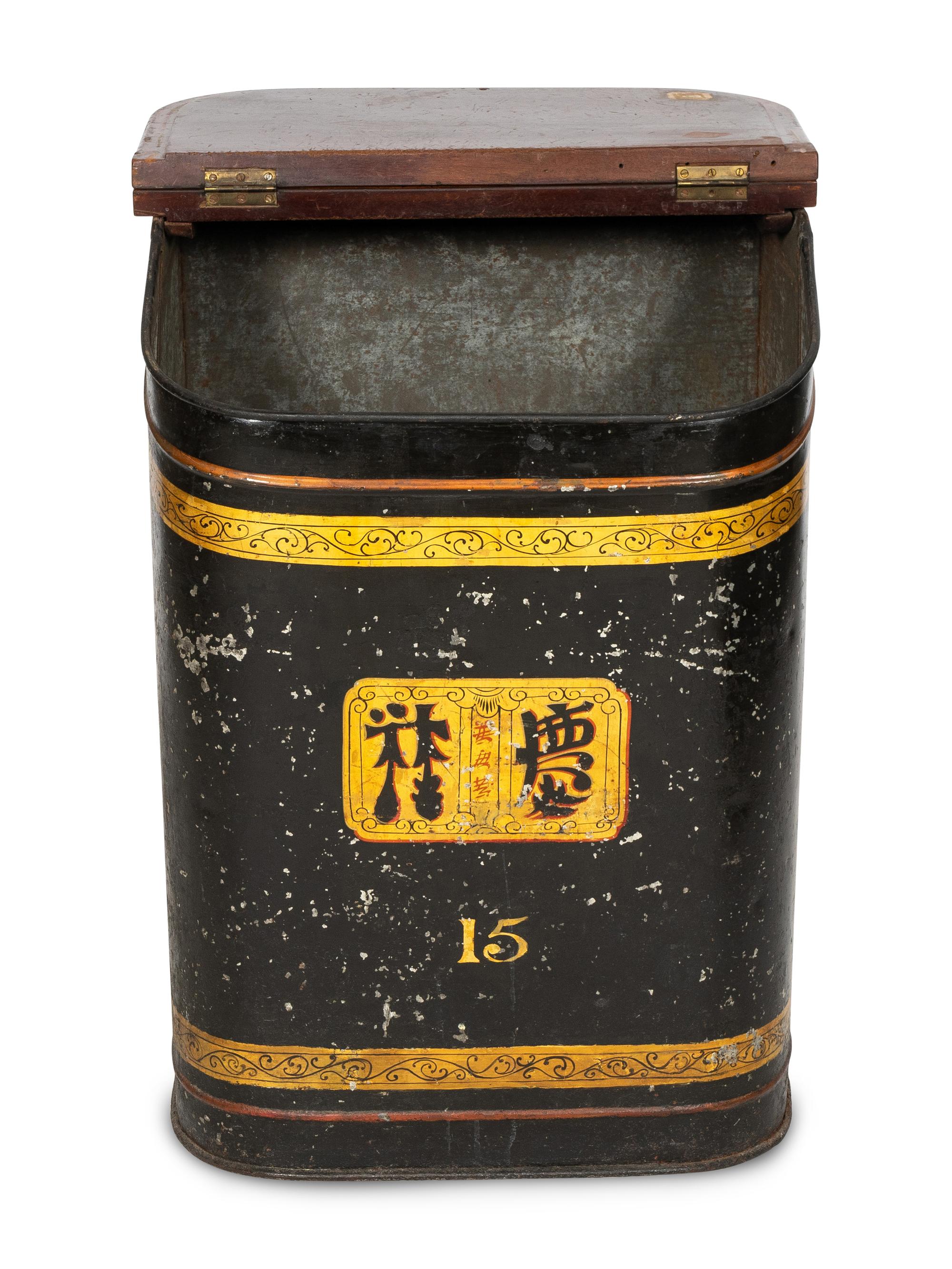 A Large Chinese Export Painted Tole Tea Bin