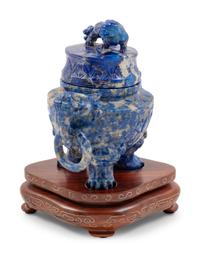 A Chinese Lapiz Lazuli Tripod Incense Burner