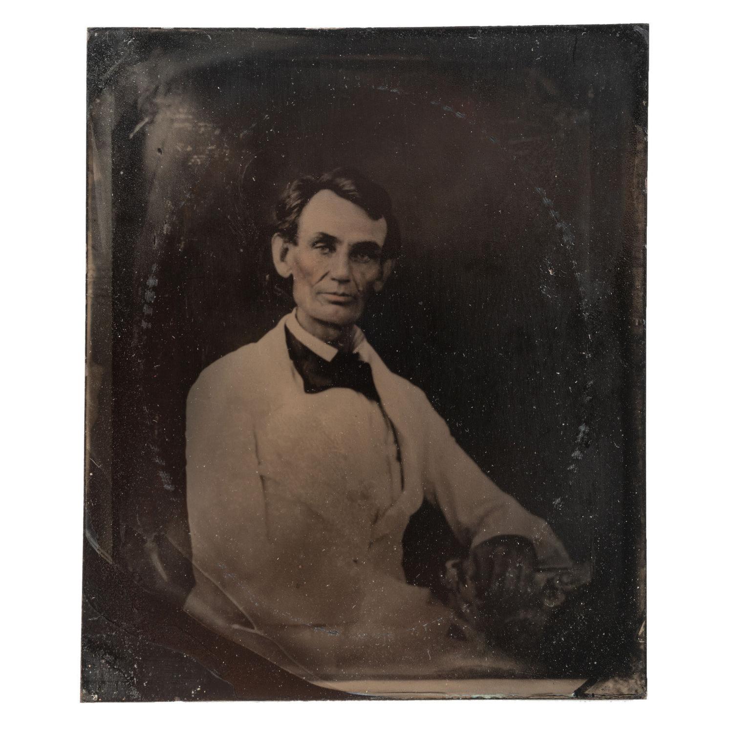 [LINCOLN, Abraham (1809-1865)]. A rare period tintype of Abraham Lincoln: The "Beardstown Portrait," 7 May 1858 [but ca 1860].