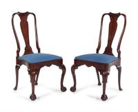 A Pair of Queen Anne Style Mahogany Side Chairs