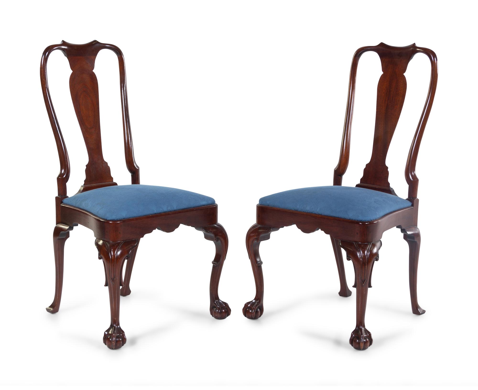 A Pair of Queen Anne Style Mahogany Side Chairs
