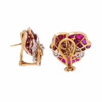 Oscar Heyman, Ruby, Diamond, and Colored Diamond Pansy Earrings