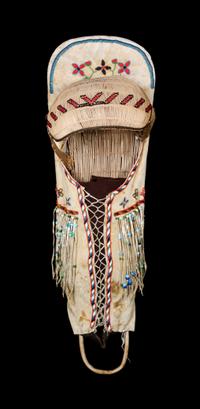 A Paiute Hide and Beaded Cradle Board Length 39 x width 12 inches. — LATE 19TH/ EARLY 20TH CENTURY