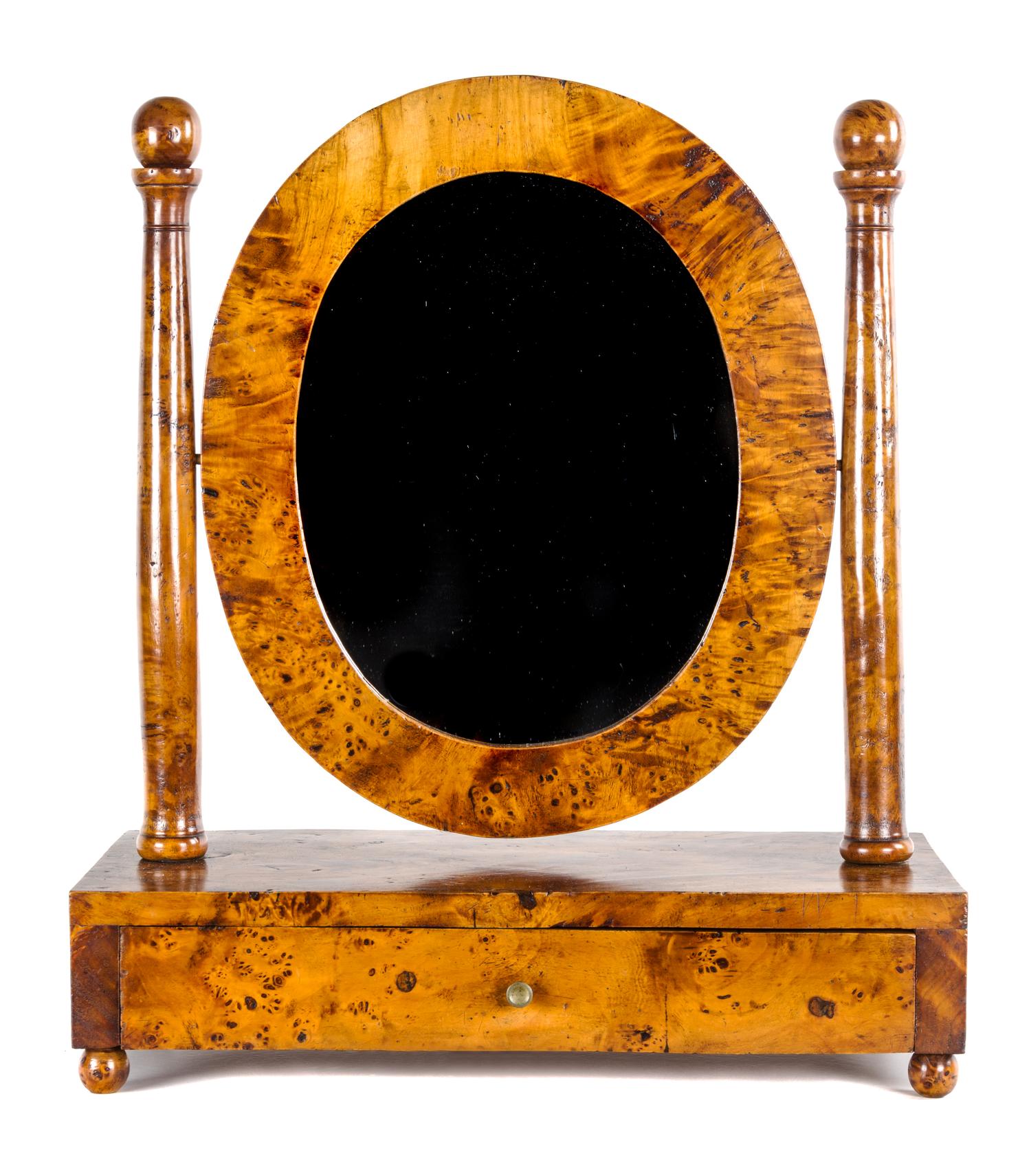 A North European Karelian Birch Toilet Mirror Height 24 inches. — 19TH CENTURY