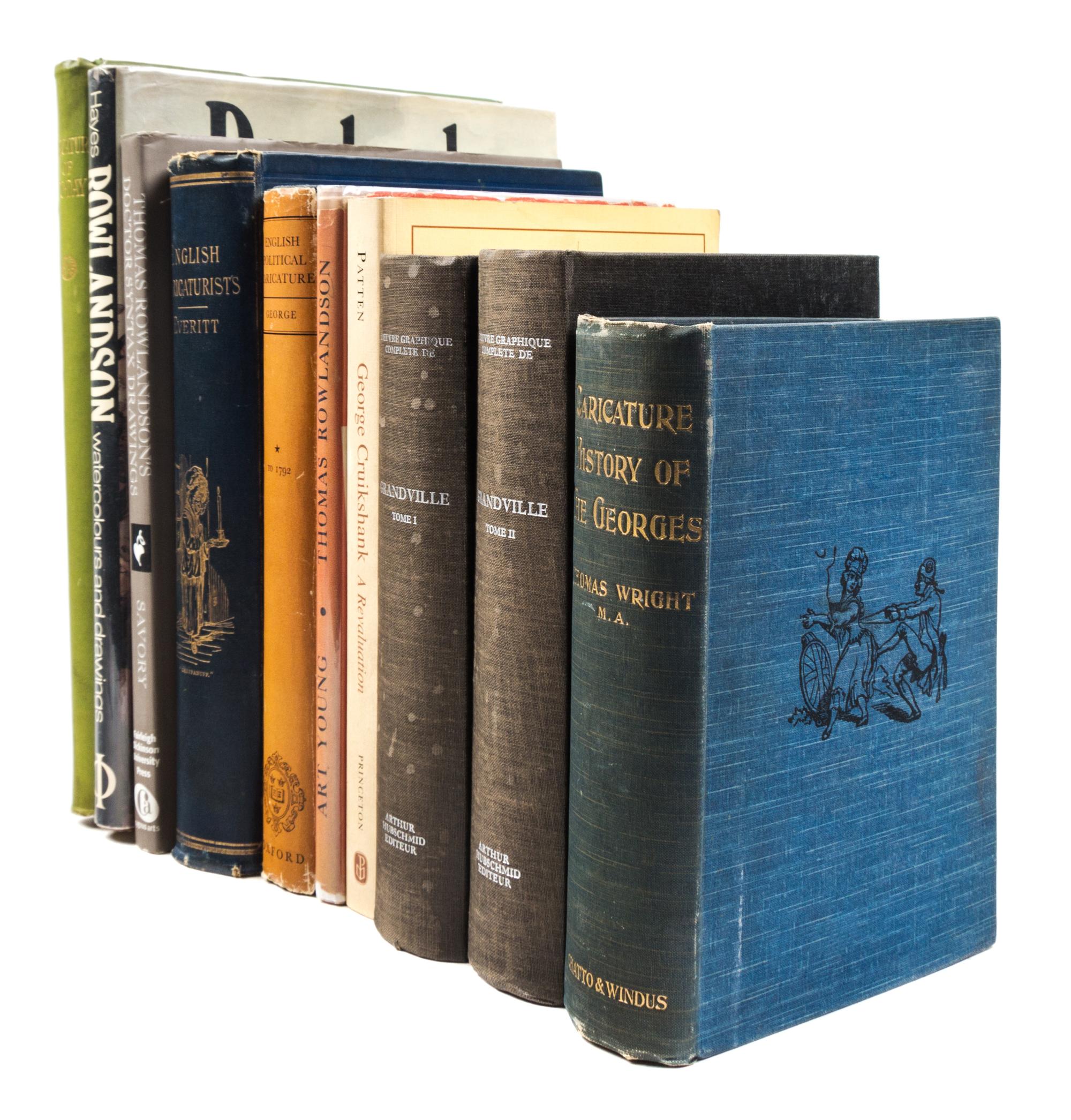 (CARICATURE) A collection of books pertaining to caricatures and caricaturing, in 2 boxes.