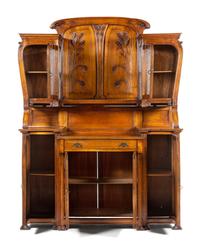 An Italian Art Nouveau Style Walnut Server Height 86 x width 71 x depth 20 inches. — 20TH CENTURY