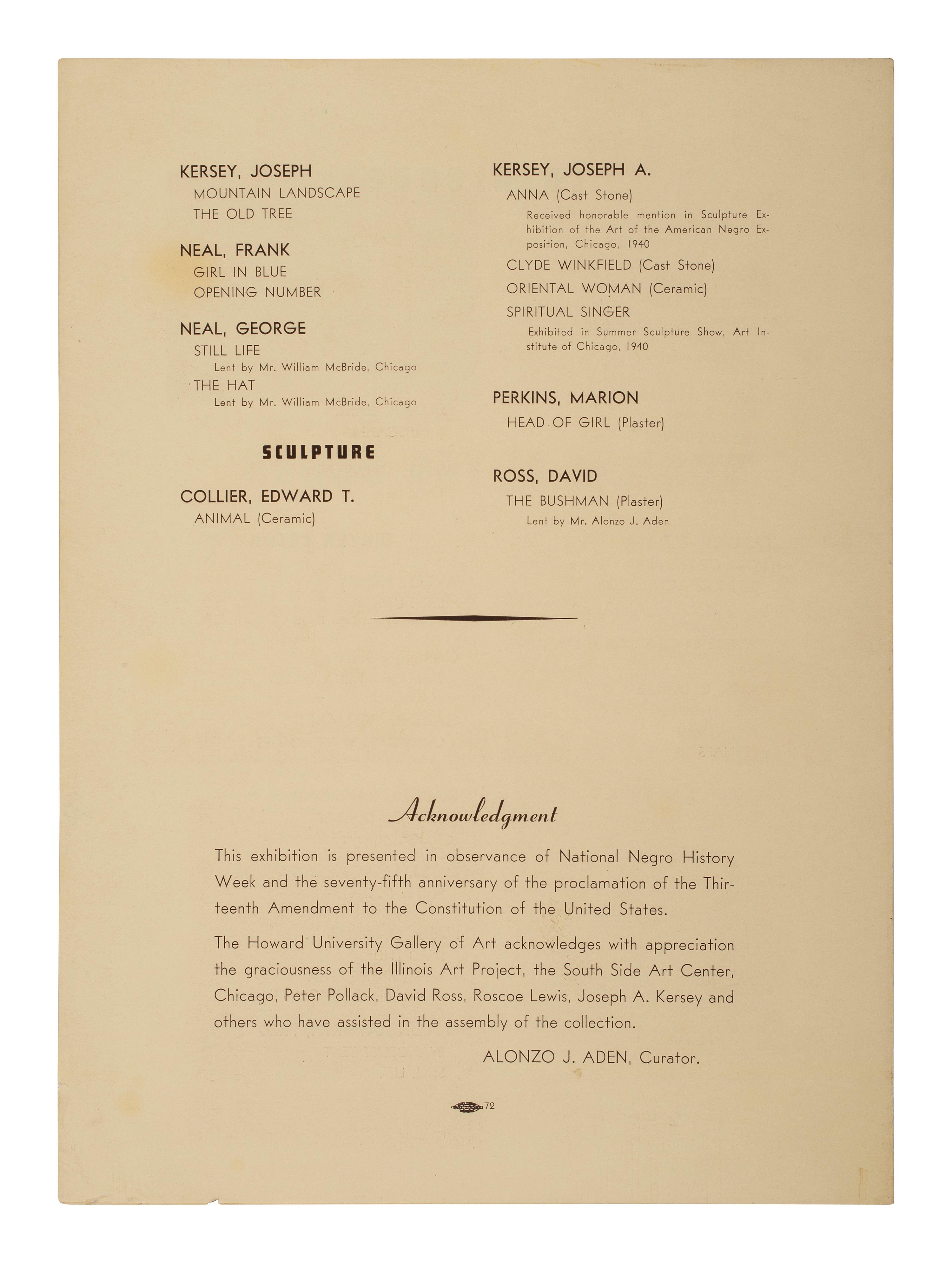 [ART] MacLeish, Norman. Exhibition of Negro Artists of Chicago . Washington: Howard University, 1941.