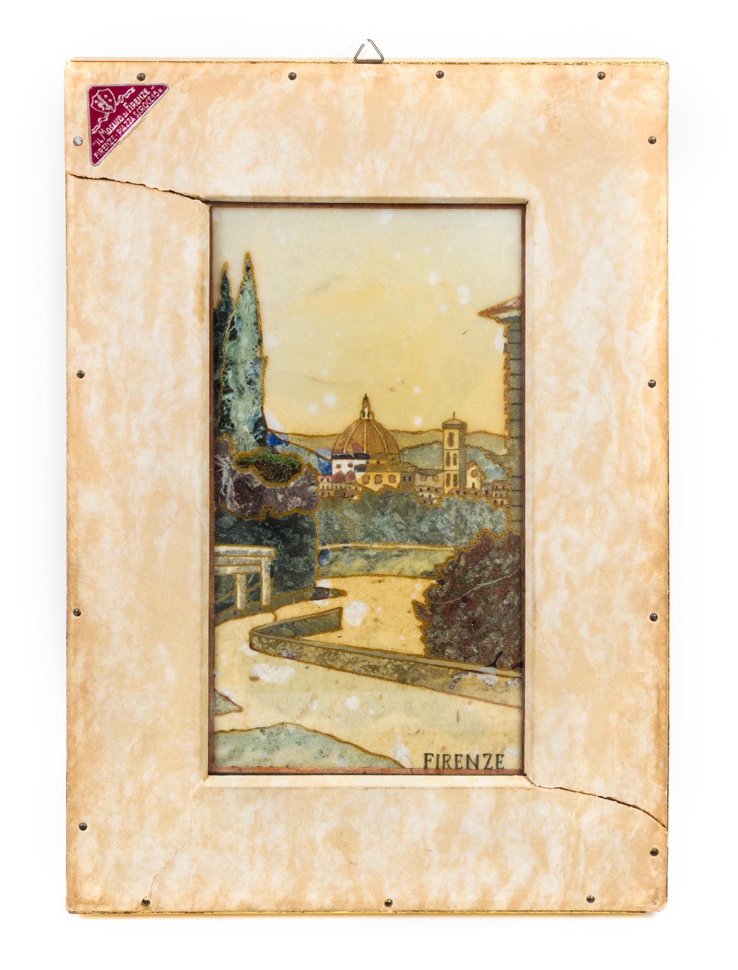An Italian Pietra Dura Plaque Height overall 14 1/2 x width 9 3/4 inches.