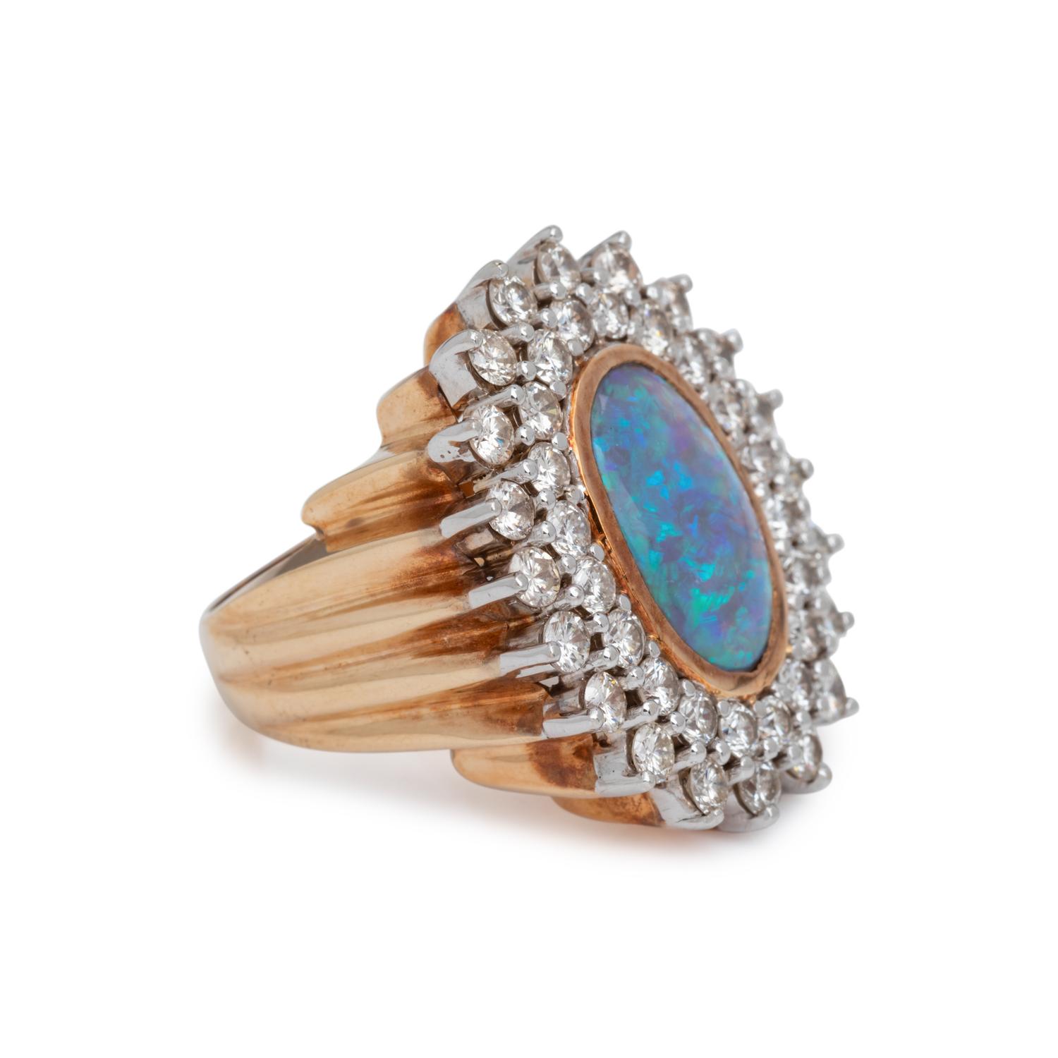 BLACK OPAL AND DIAMOND RING