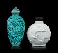 Two Molded Porcelain 'Dragon' Snuff Bottles