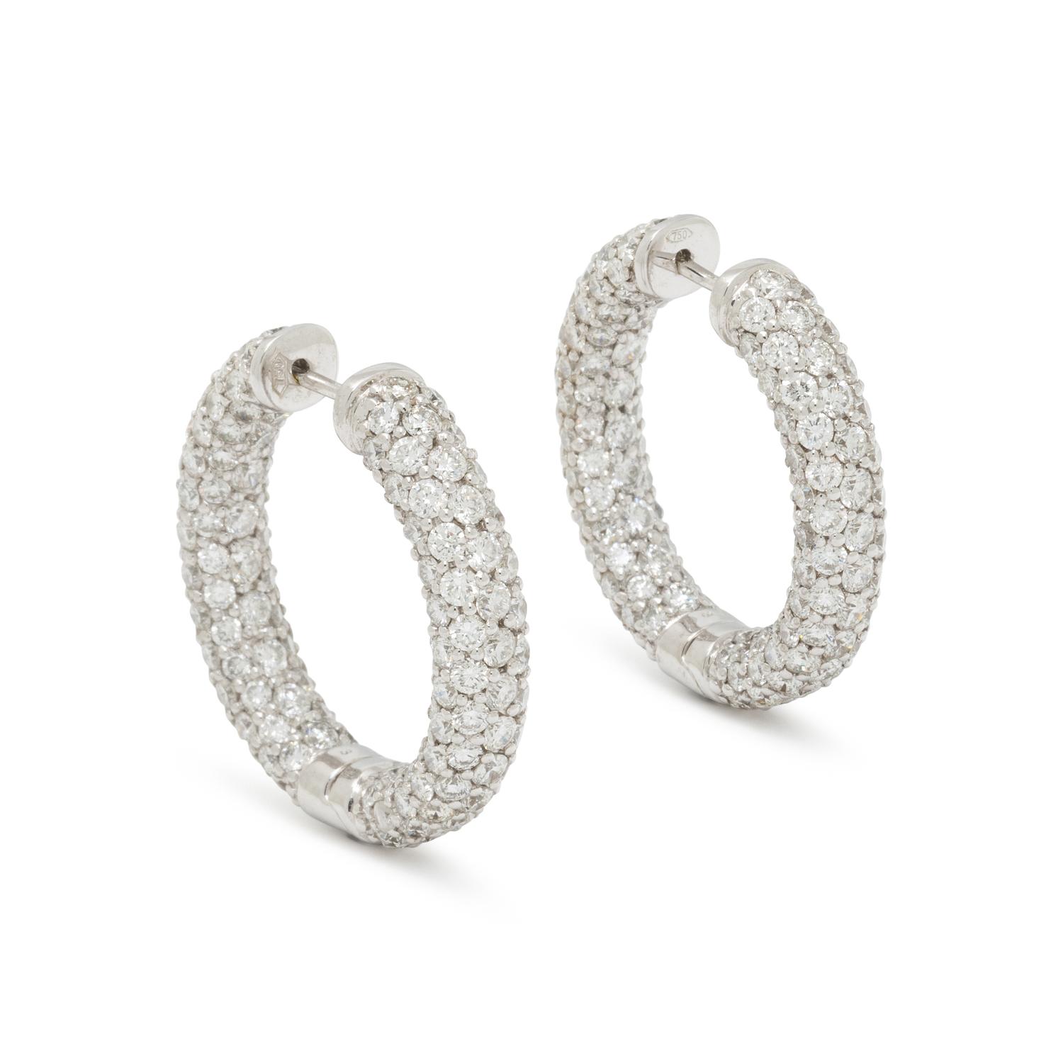 DIAMOND AND WHITE GOLD HOOP EARRINGS