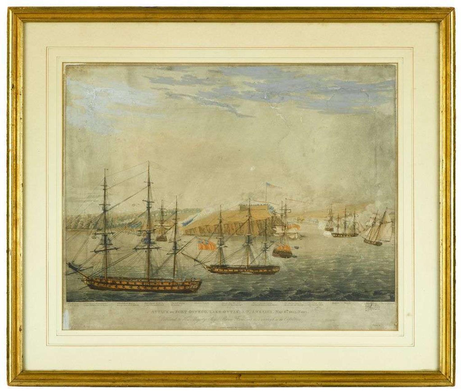 Engraver, Robert Havell (English, 1769-1832) "attack on fort oswego, lake ontario, n. america, may 6th, 1814, noon"