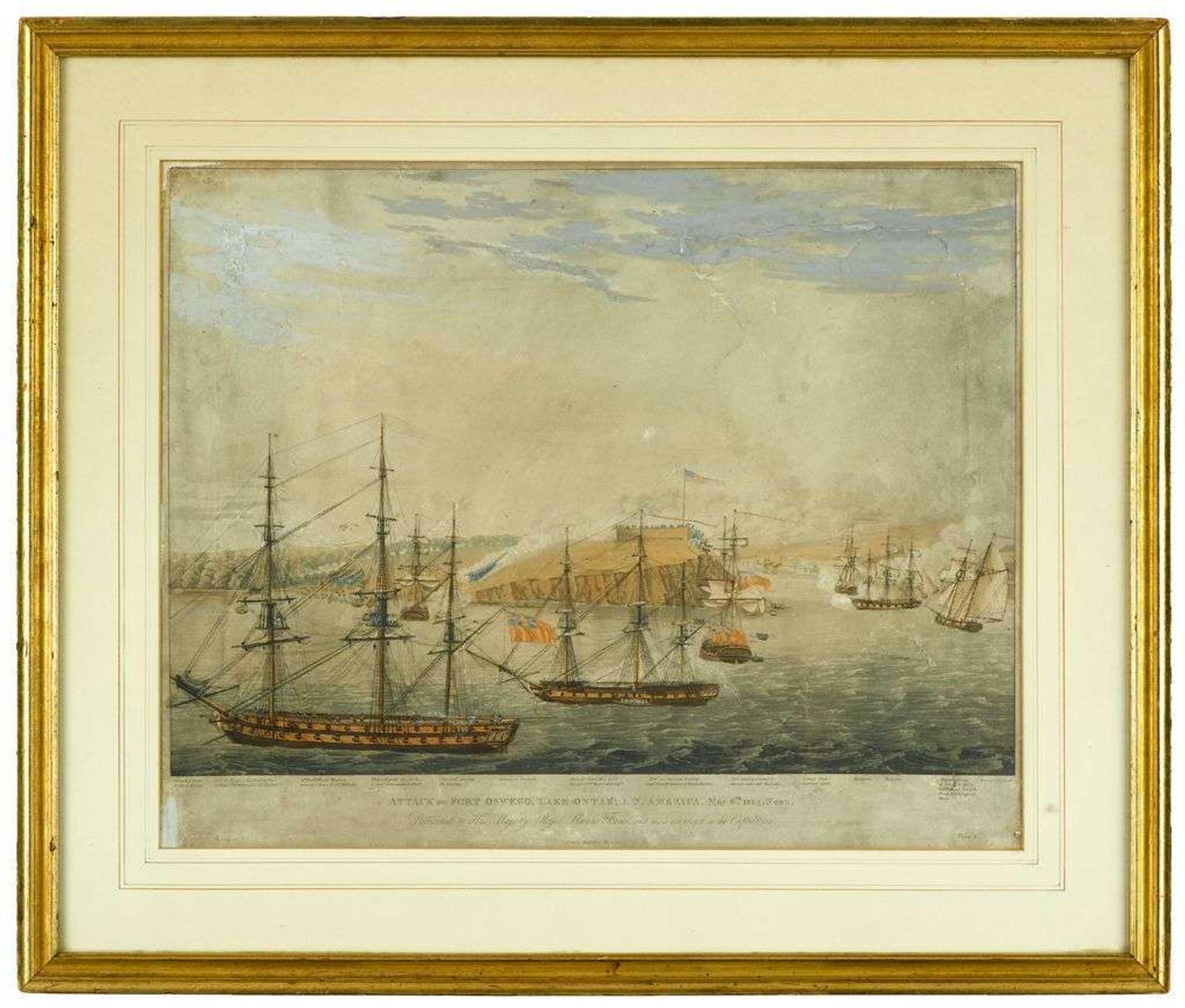 Engraver, Robert Havell (English, 1769-1832) "attack on fort oswego, lake ontario, n. america, may 6th, 1814, noon"