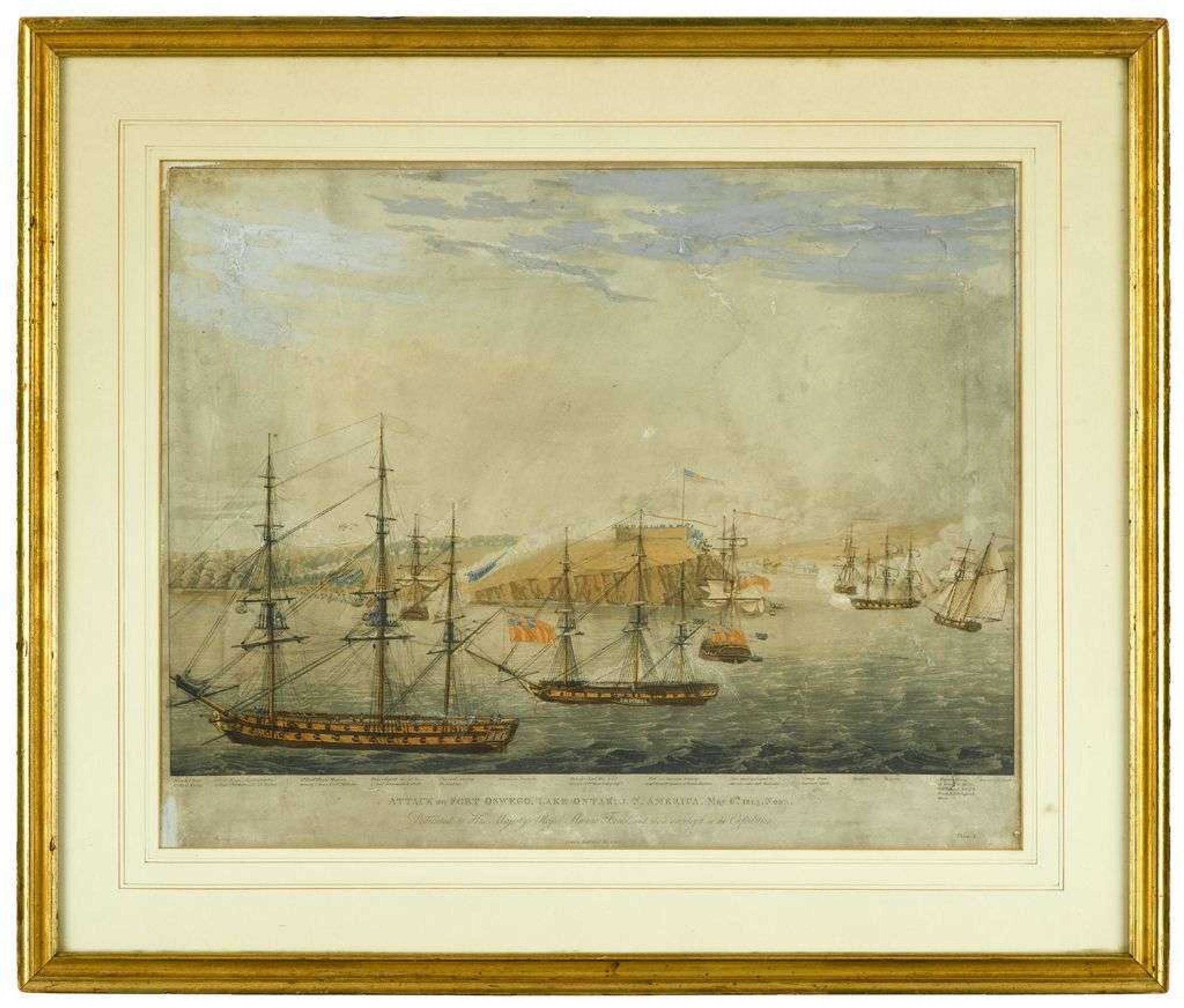 Engraver, Robert Havell (English, 1769-1832) "attack on fort oswego, lake ontario, n. america, may 6th, 1814, noon"