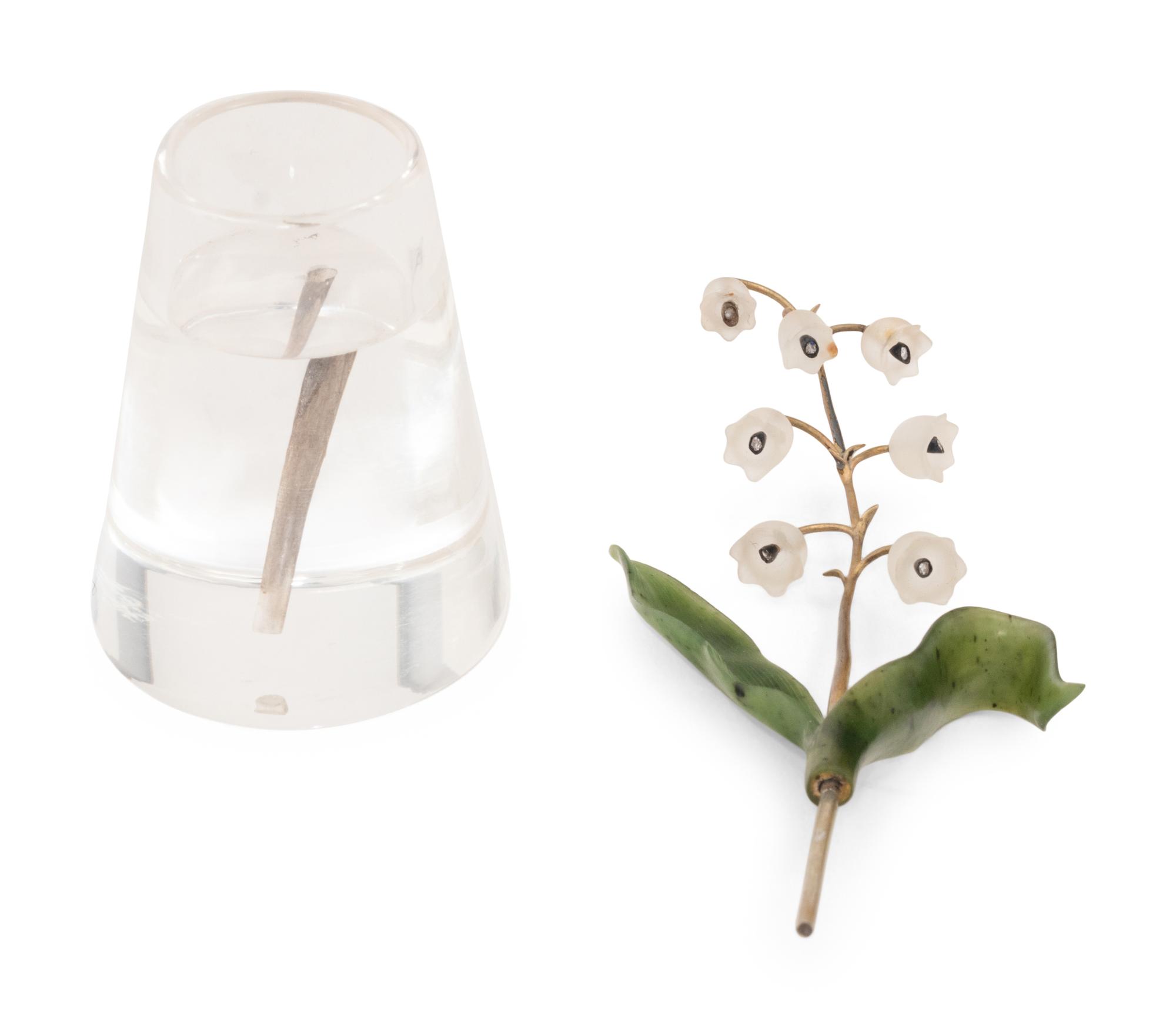 An Important Cartier Carved Rock Crystal, Aventurine and Moonstone Lily of the Valley Flower Study