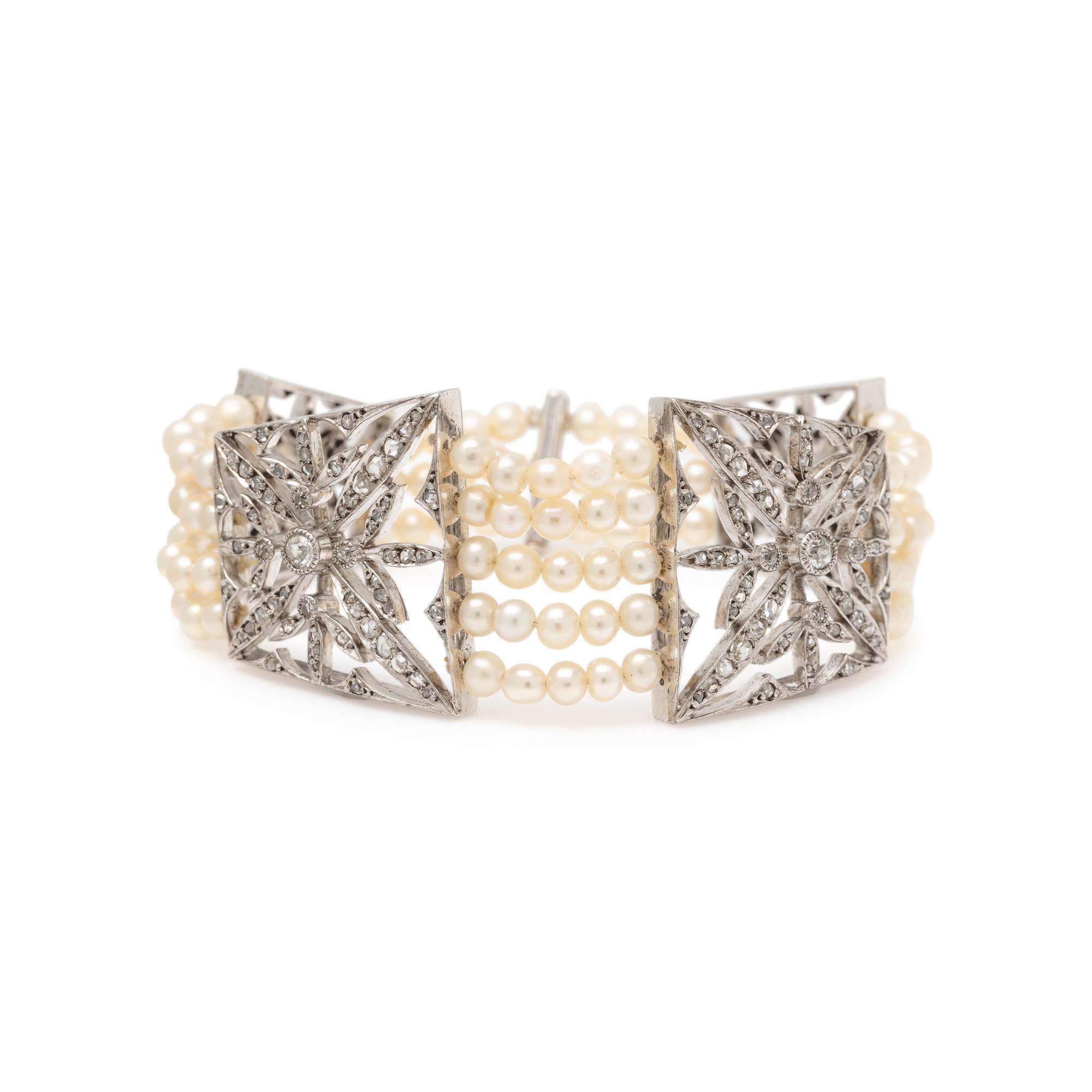 FRENCH, BELLE ÉPOQUE, DIAMOND AND CULTURED PEARL BRACELET