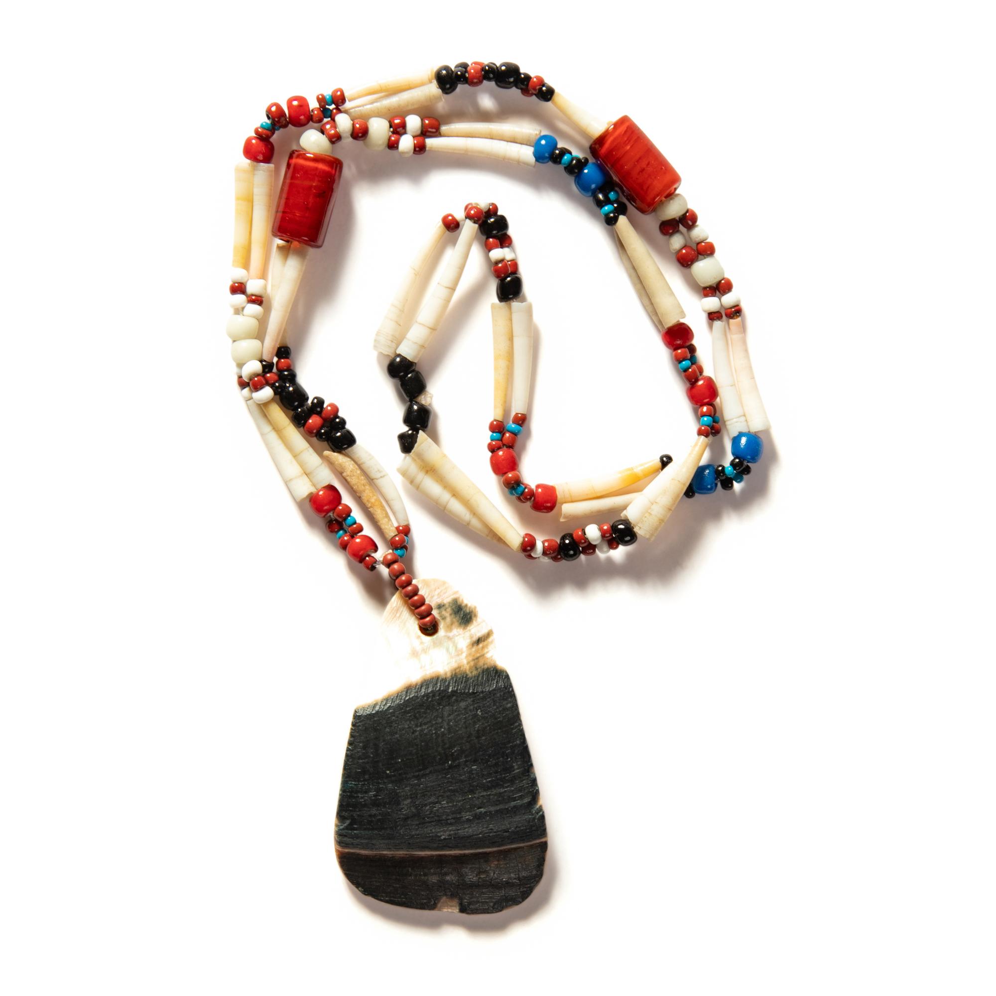 Northern California Dentalia Shell Necklace, with Abalone Shell Pendant