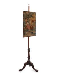 A George III Style Carved Mahogany and Needlepoint Pole Screen