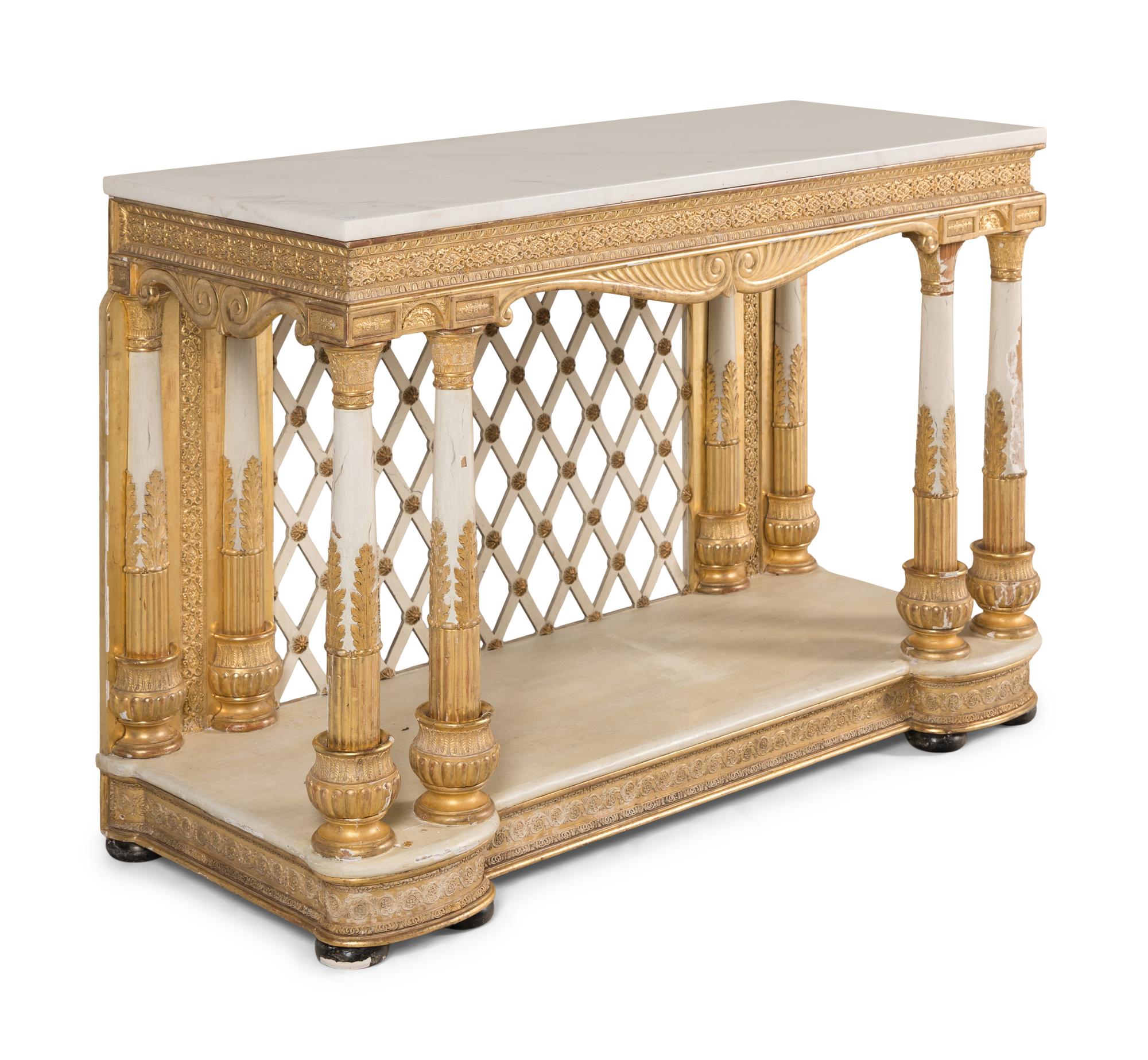 A North European White-Painted and Parcel-Gilt Marble-Top Console Table
