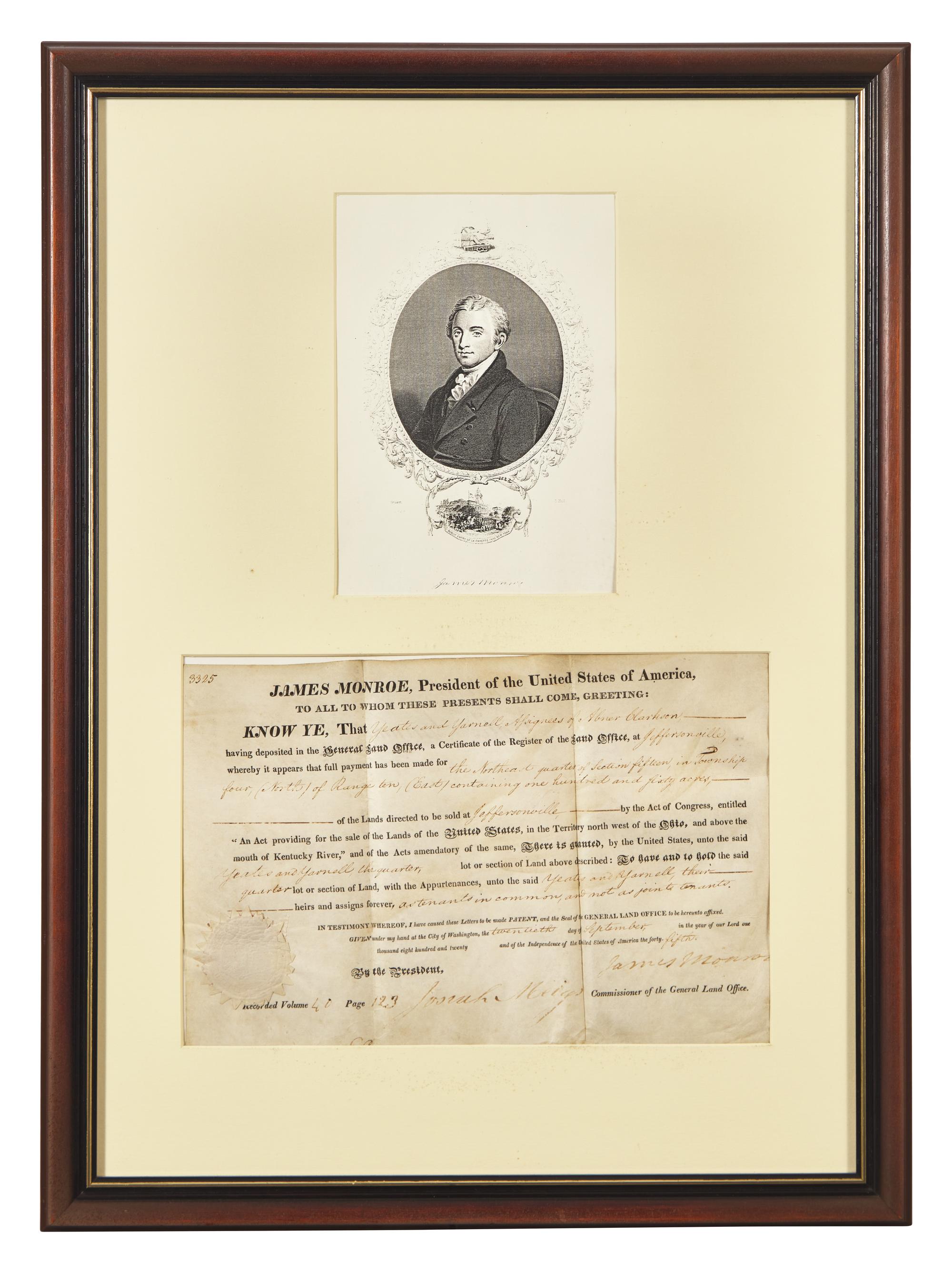 [Presidential] Monroe, James. Partially-Printed Document, signed