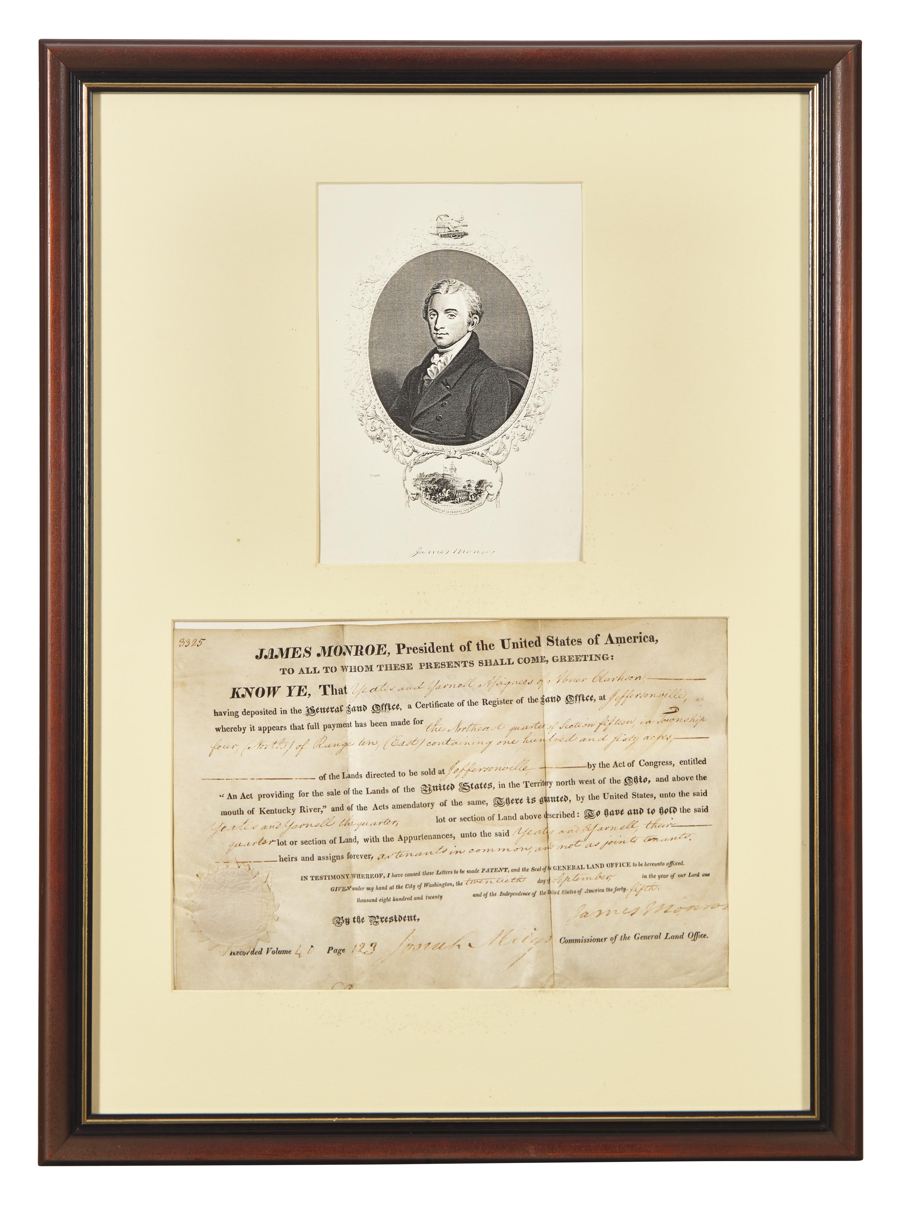 [Presidential] Monroe, James. Partially-Printed Document, signed
