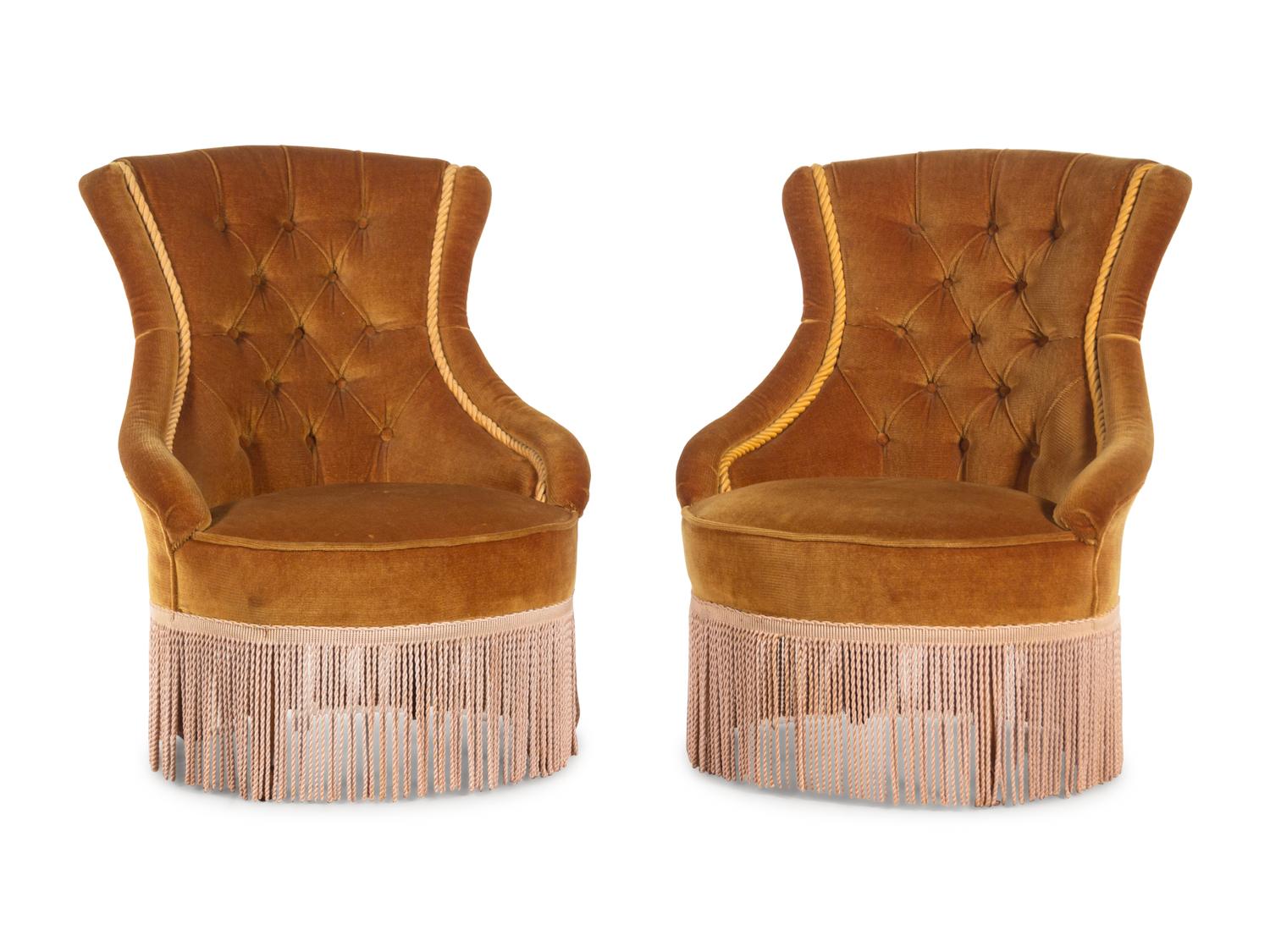 A Pair of Napoleon III Style Velvet-Upholstered Chauffeuses