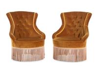 A Pair of Napoleon III Style Velvet-Upholstered Chauffeuses