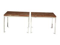A Pair of Contemporary Chrome and Rouge Marble Side Tables