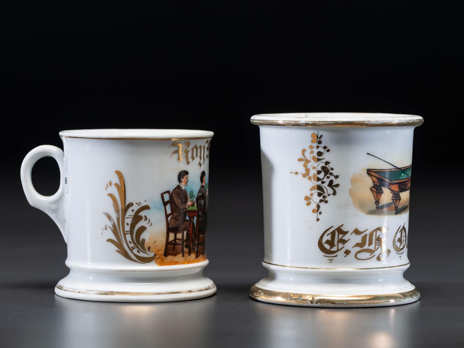 Two Tabletop Gaming Porcelain Shaving Mugs