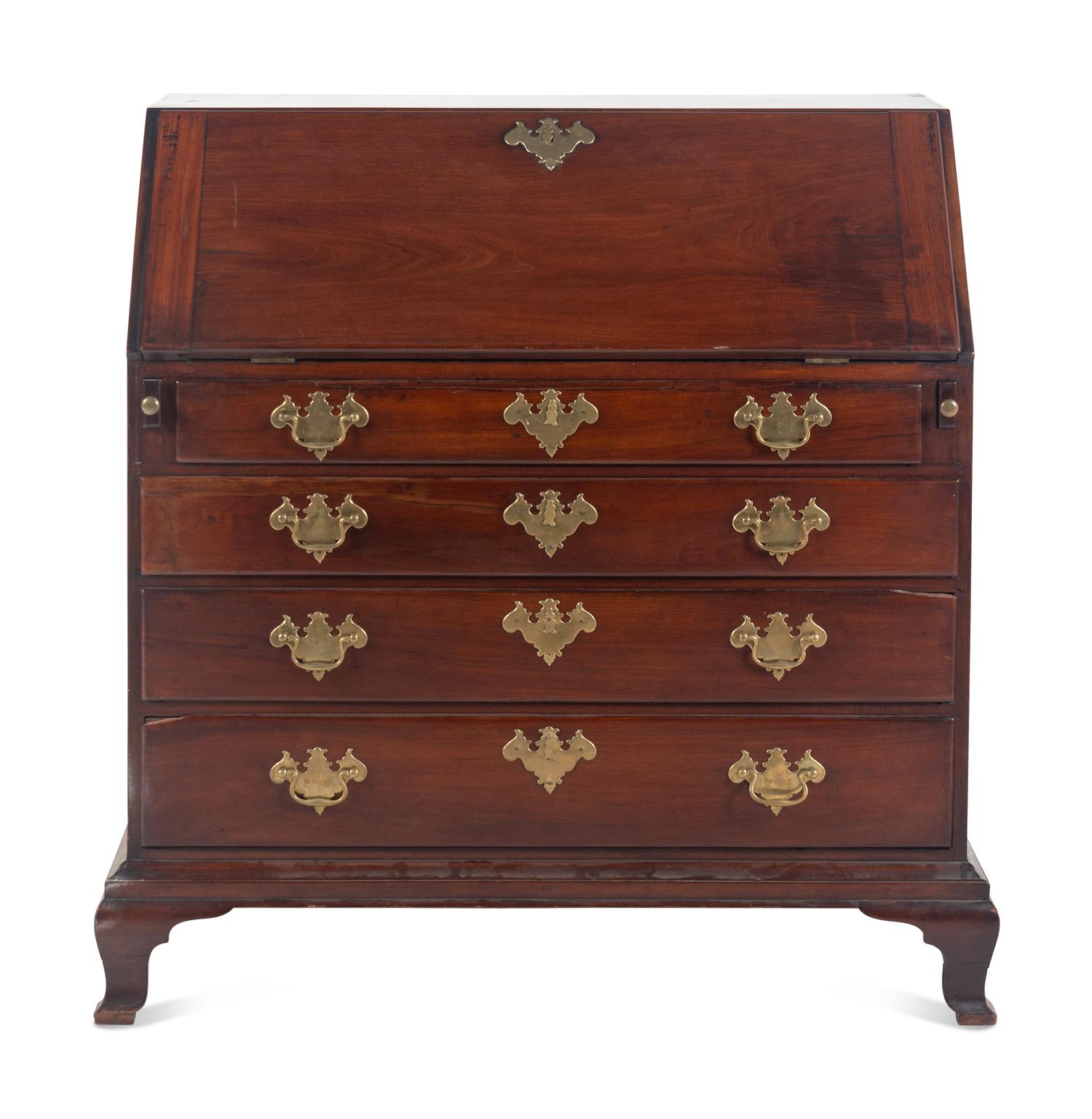 A Chippendale Shell-Carved Mahogany Slant-Front Desk