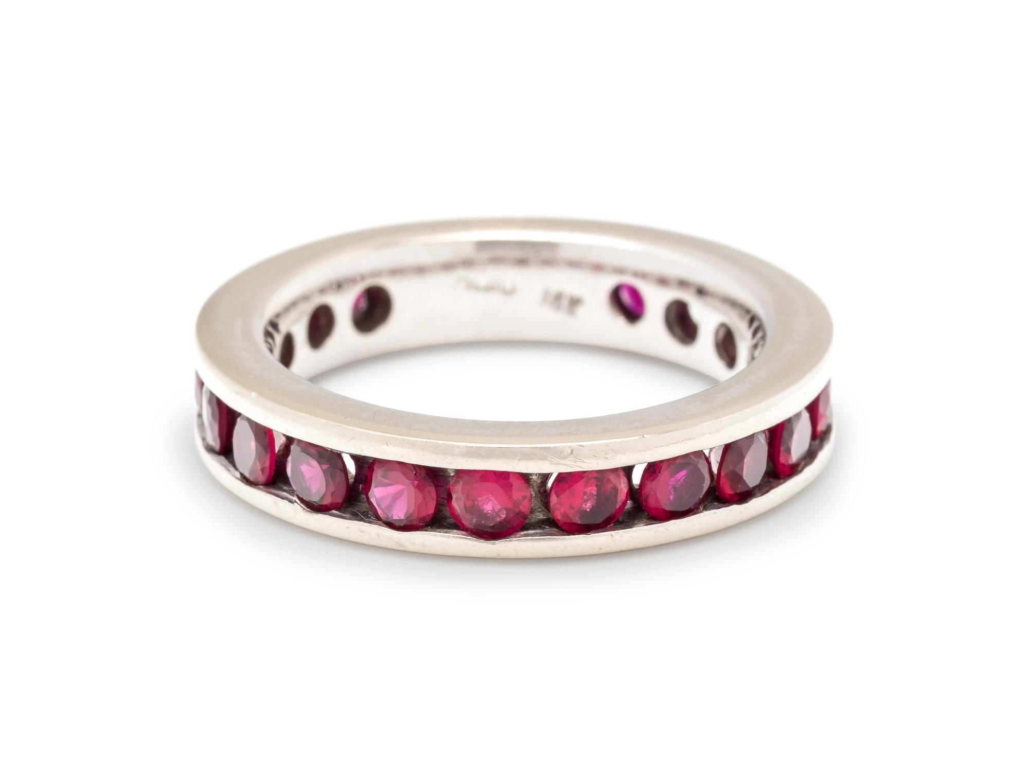 WHITE GOLD AND SYNTHETIC RUBY RING