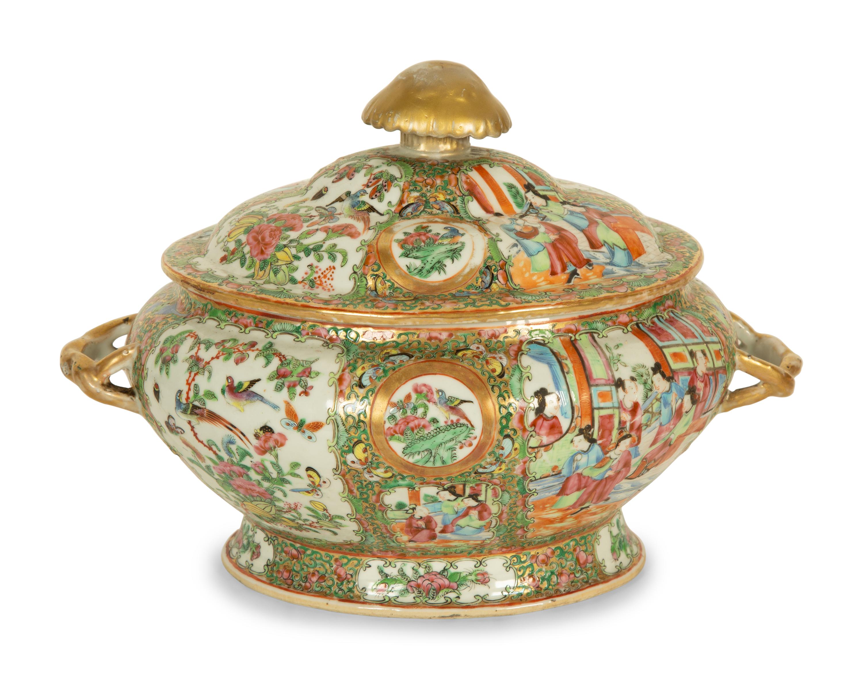 A Chinese Rose Medallion Porcelain Tureen and Cover