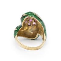 PINK SAPPHIRE, ENAMEL, AND YELLOW GOLD RING