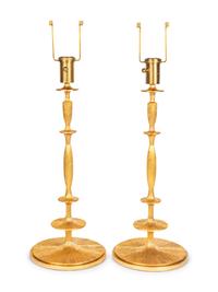 A Pair of Gilt Resin Table Lamps with Shades