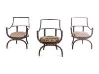 A Set of Three Painted Metal Curule Armchairs