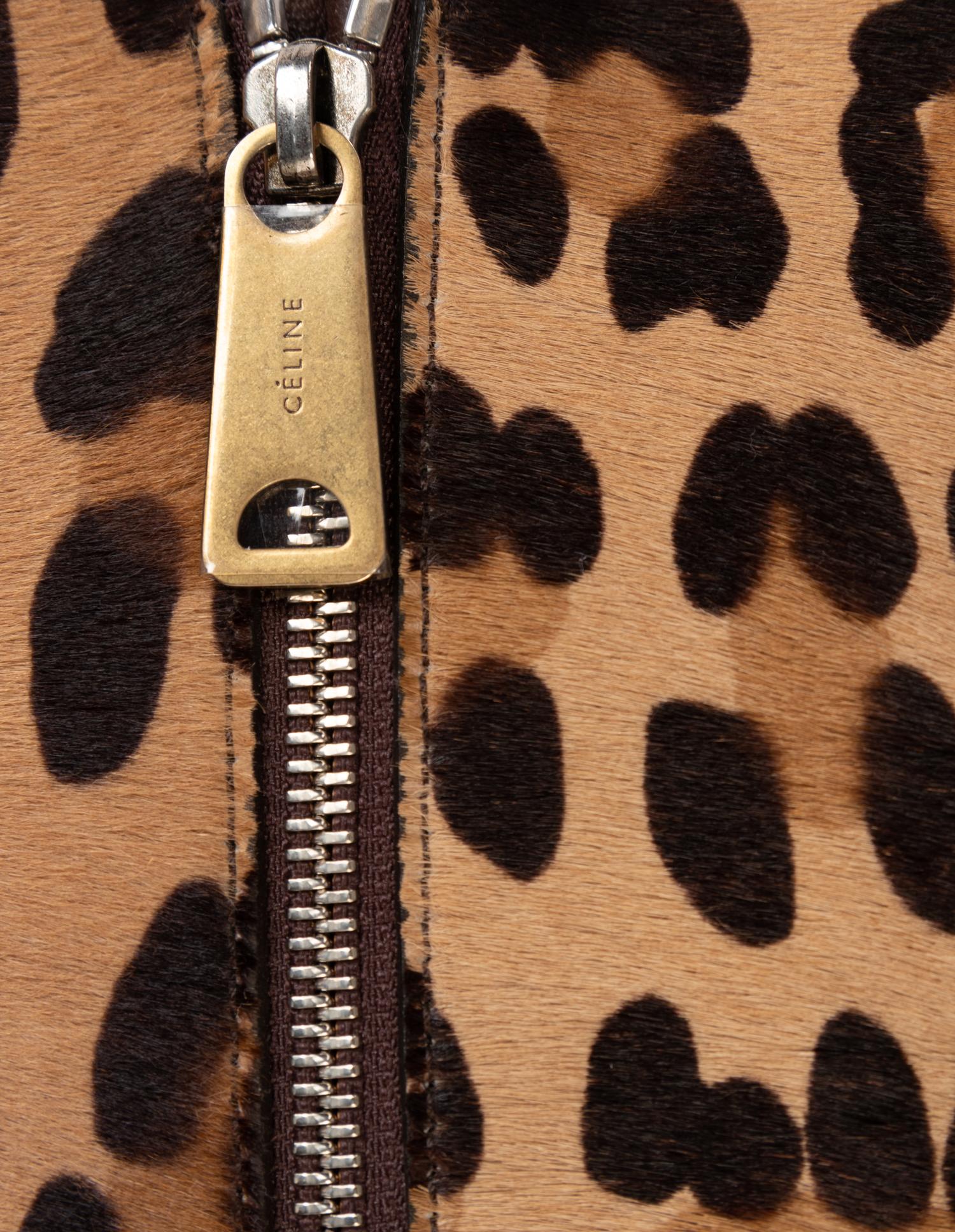 Two Designer Pony Hair Bags: One Céline Leopard Print Tote and One Prada Animal Print Clutch