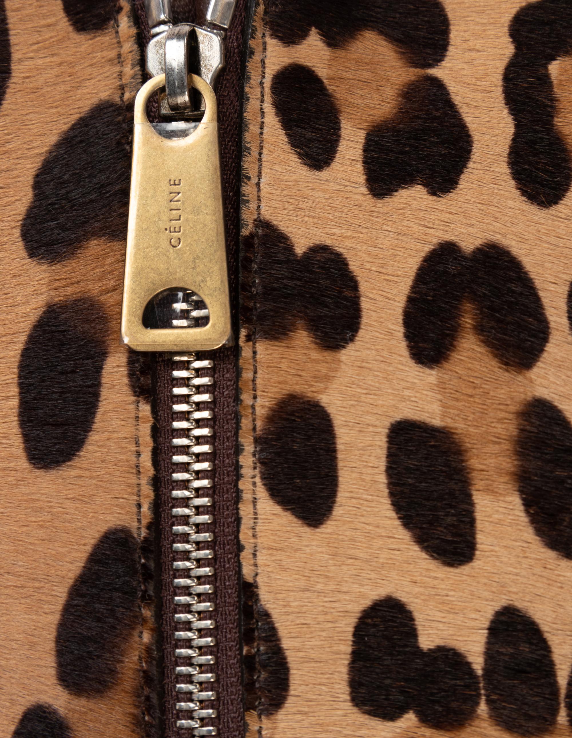 Two Designer Pony Hair Bags: One Céline Leopard Print Tote and One Prada Animal Print Clutch